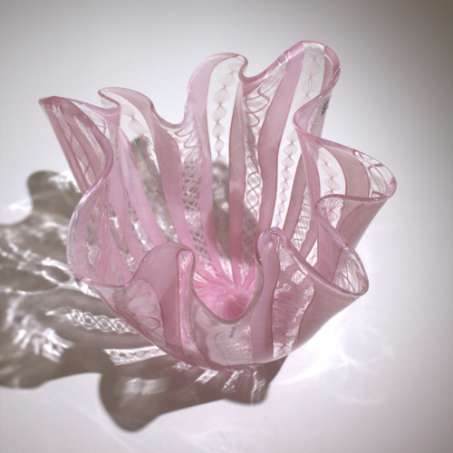 <em><b>Fulvio Bianconi</b><br />Fazzoletto<br />Italy 1970</em> fulvio bianconi, murano glass fazzoletto vase, venini, zanfirico pink, 1970