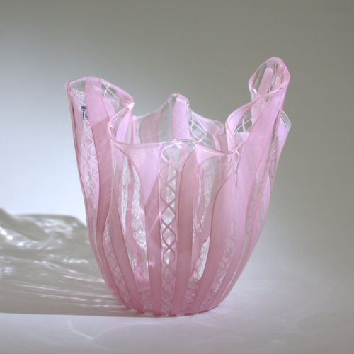 <em><b>Fulvio Bianconi</b><br />Fazzoletto<br />Italy 1970</em> fulvio bianconi, murano glass fazzoletto vase, venini, zanfirico pink, 1970