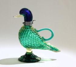 <em><b>Flavio Poli</b><br />Wine Decanter<br />Italy 1960</em> flavio poli, murano glass jug, duck shape, for seguso vetri d'arte, 1961
