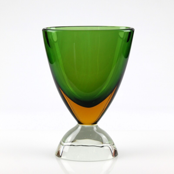 flavio poli ,seguso vetri d arte, murano glass vase, sommerso amber green 1960