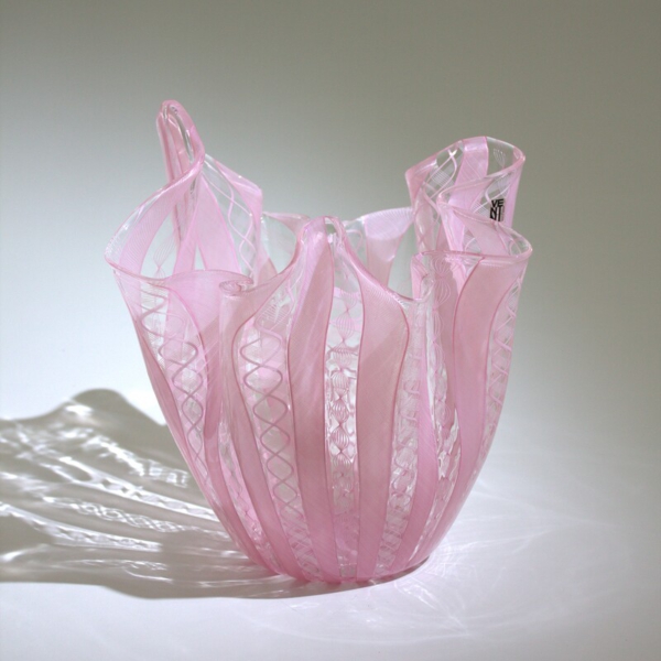<em><b>Fulvio Bianconi</b><br />Fazzoletto<br />Italy 1970</em> fulvio bianconi, murano glass fazzoletto vase, venini, zanfirico pink, 1970